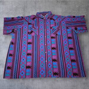 VTG Corzini Aztec Pearl Snap Shirt Southwestern Geometric Mens 6X Big USA
